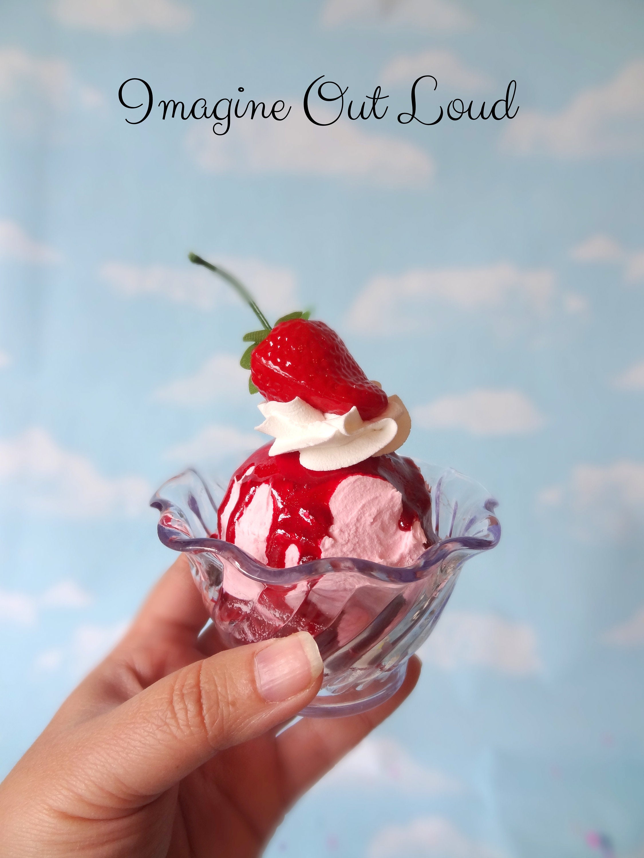 Fake Ice Cream Sundae Small Strawberry With Whipped Cream Faux Food ...