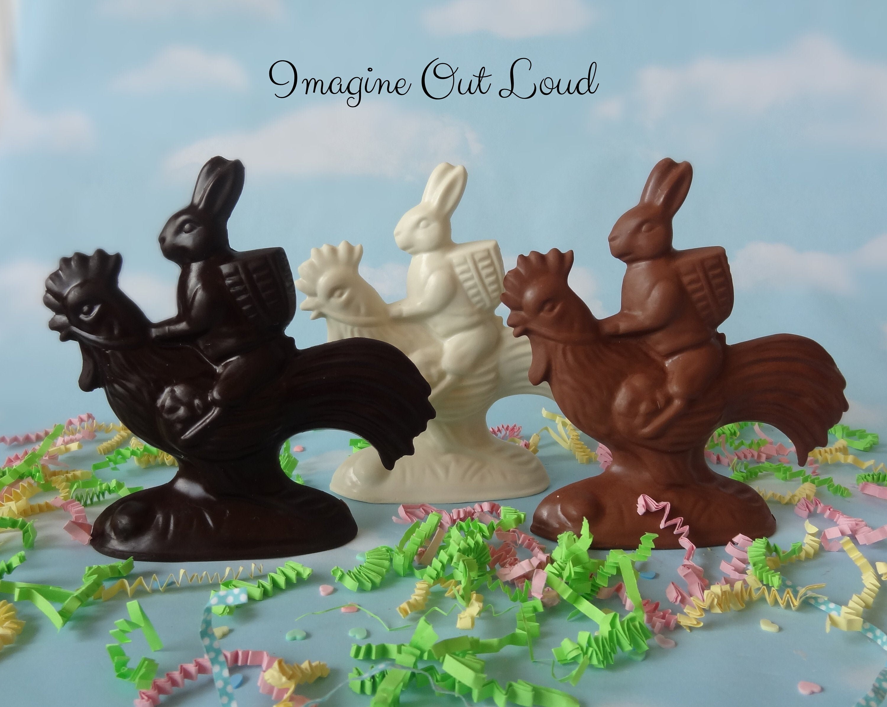 Fake Chocolate Rabbit Bunny Riding Rooster Vintage Style Flat | Etsy