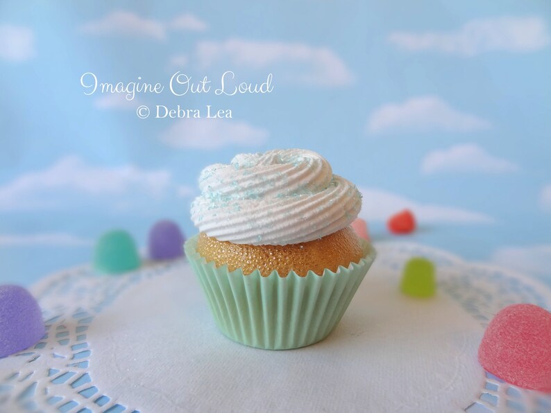 Fake Cupcake Pastel Aqua Vanilla Photo Prop Kitchen Decor Favor