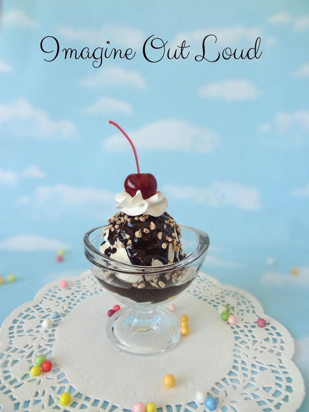 Fake Ice Cream Sundae Large Vanilla With Chocolate Sauce and Nuts Faux ...