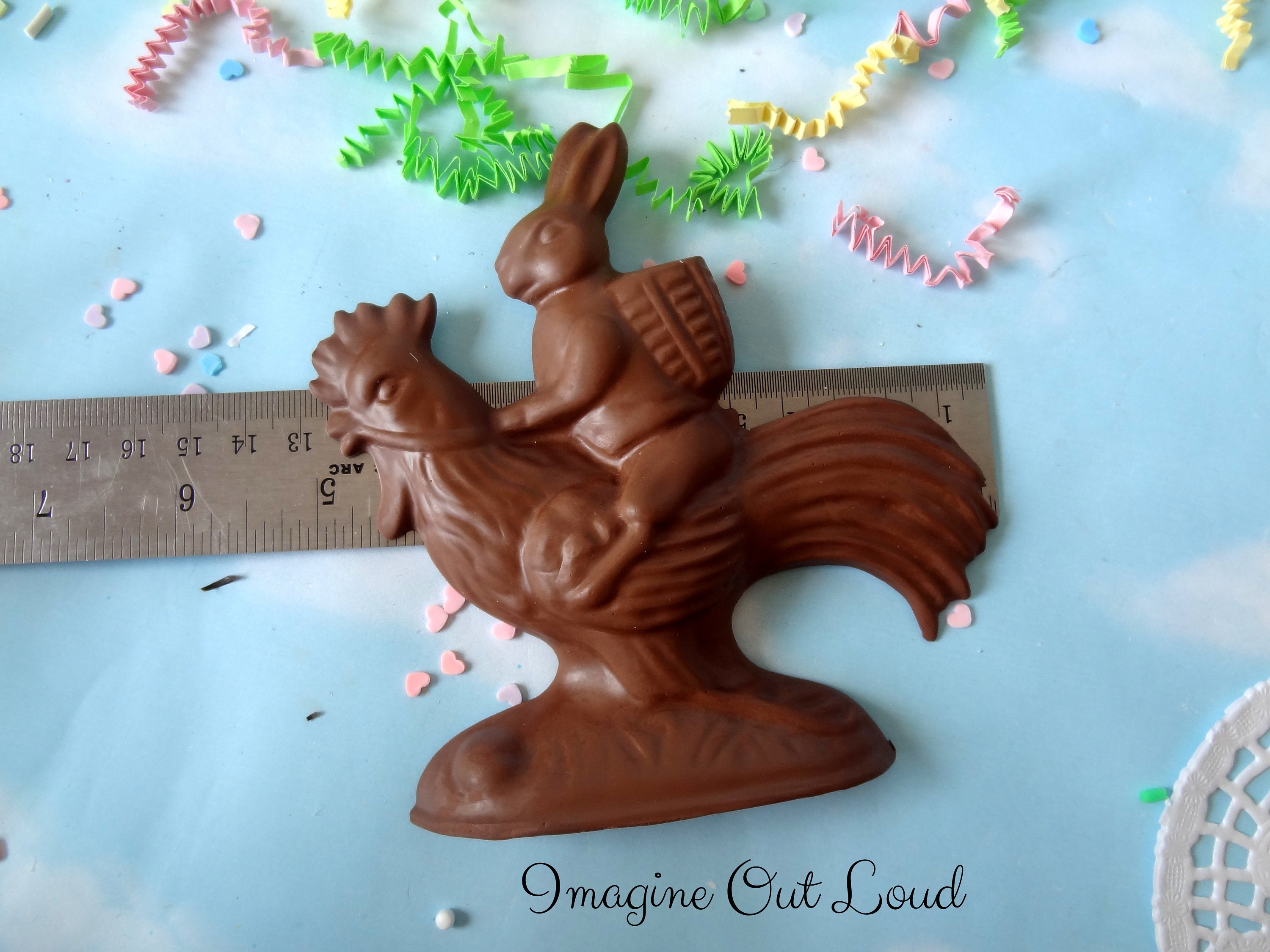 FLAT BACK Fake Chocolate Rabbit Bunny Riding Rooster Vintage | Etsy