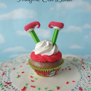 Fake Cupcake Realistic Christmas Holiday RED GREEN Elf Legs Shoes Faux Ornament Candy Stripe
