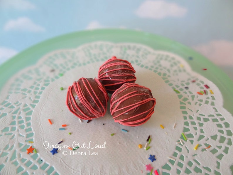 Truffle Fake Cake Pop Set Chocolate with Strawberry Pink Drizzle Props image 1