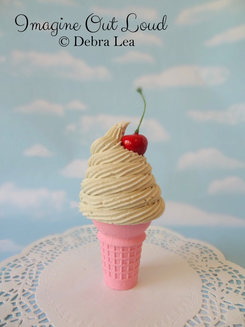 Fake Ice Cream French Vanilla Swirl Pastel Pink Cone Photo Prop Decor