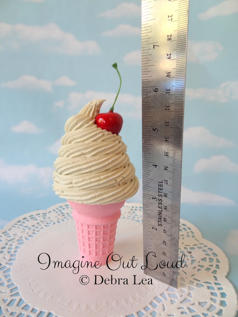 Fake Ice Cream French Vanilla Swirl Pastel Pink Cone Photo Prop Decor