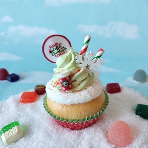 Fake Cupcake SINGLE Coffee Lover Christmas Peppermint Mint Holiday Candy Cane Faux Ornament