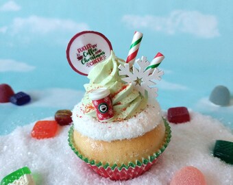Fake Cupcake SINGLE Coffee Lover Christmas Peppermint Mint Holiday Candy Cane Faux Ornament