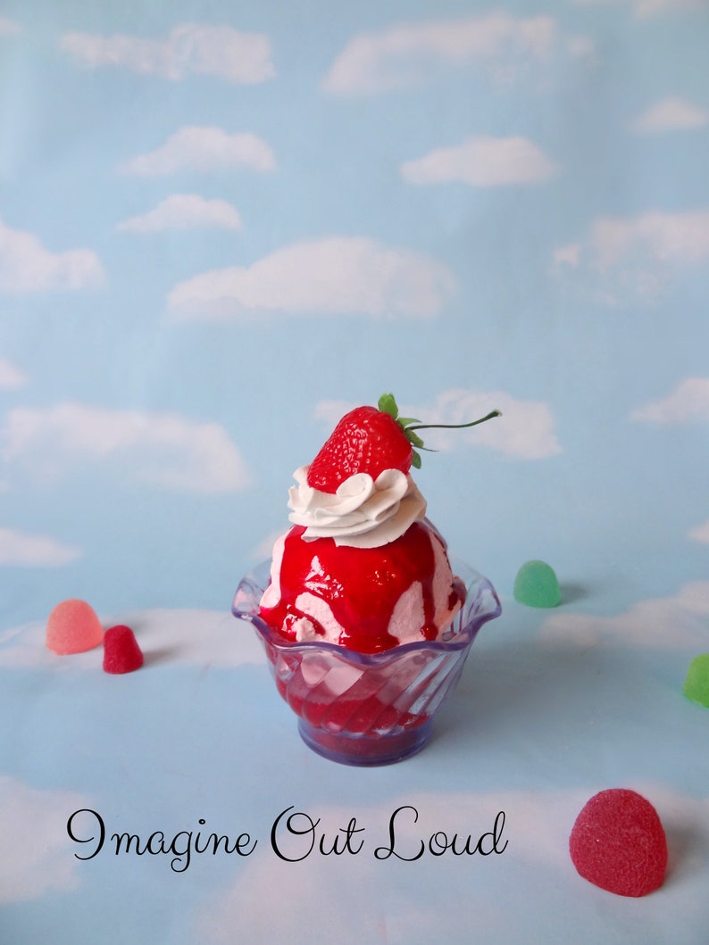 Fake Ice Cream Sundae Small Strawberry With Whipped Cream Faux Food ...