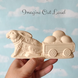 Fake Chocolate Bunny Rabbit Pulling Egg Cart SOLID Handmade Faux Easter Spring Centerpiece