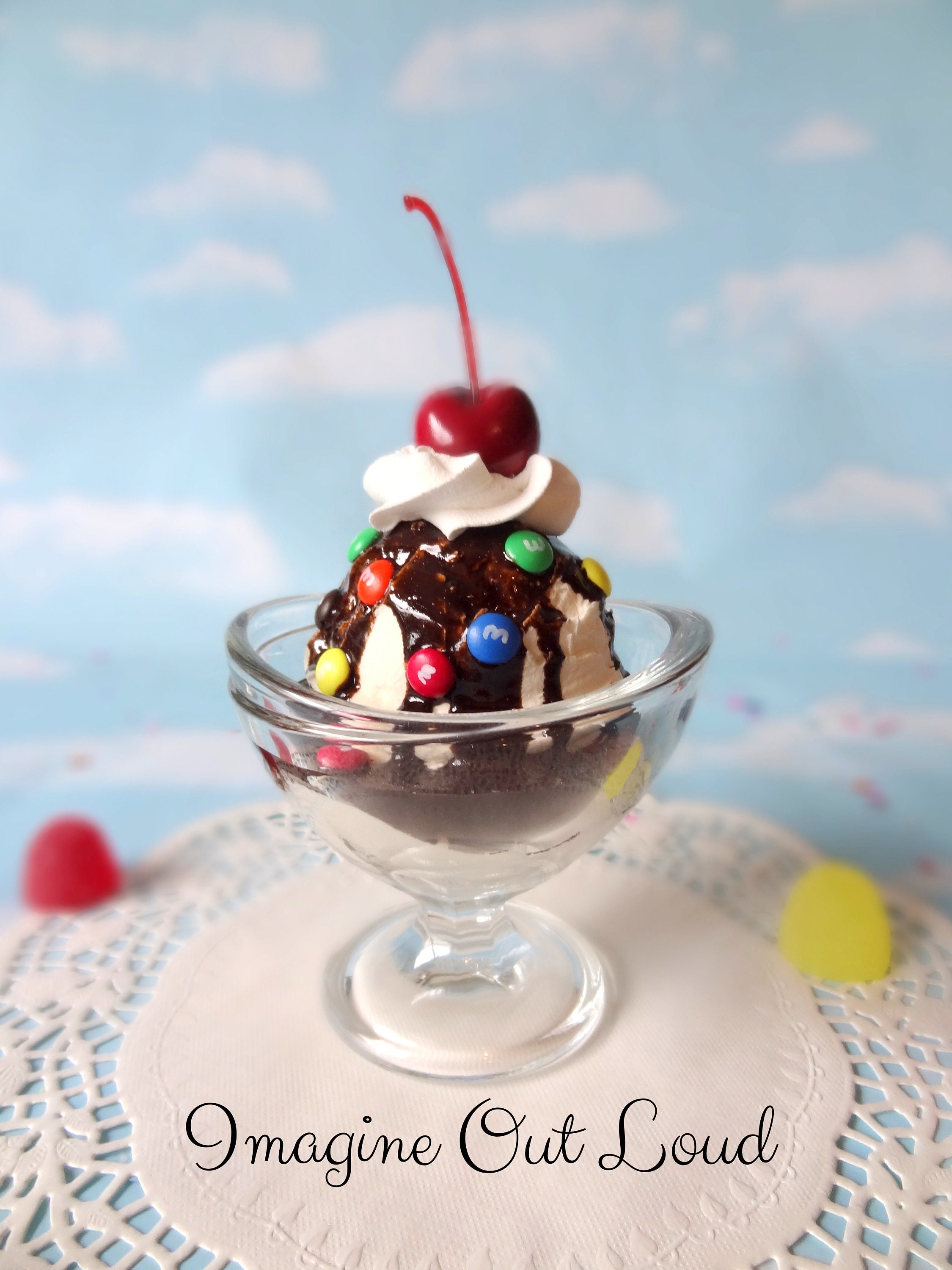 Fake Vanilla Ice Cream Sundae With Hot Fudge and Candies - Etsy