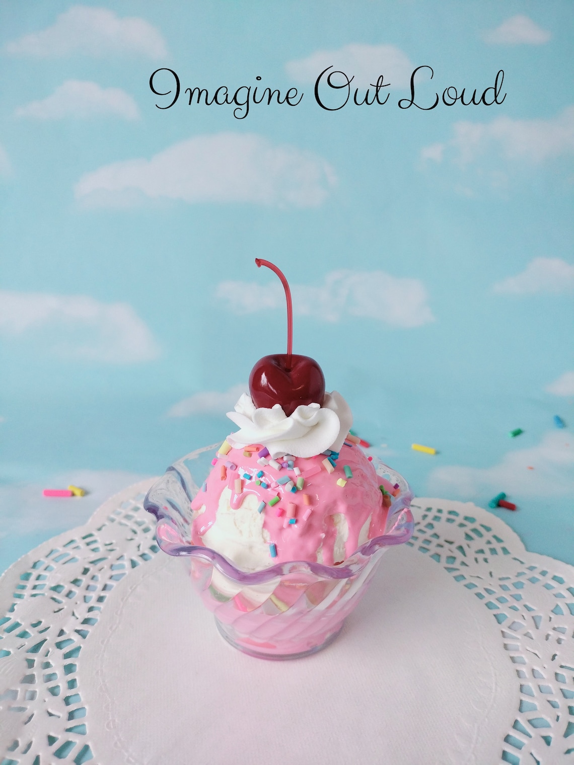 Fake Vanilla Ice Cream Sundae With Pink Sauce & Sprinkles - Etsy