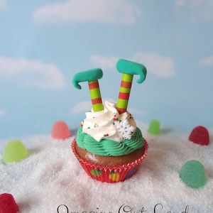 Fake Cupcake Realistic Christmas Holiday RED GREEN Elf Legs Shoes Faux Ornament Candy Stripe