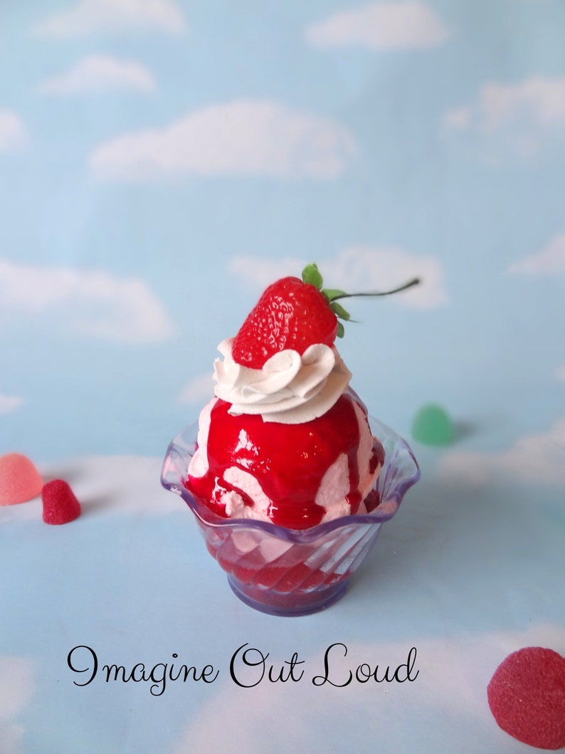 Fake Ice Cream Sundae Small Strawberry With Whipped Cream Faux Food ...