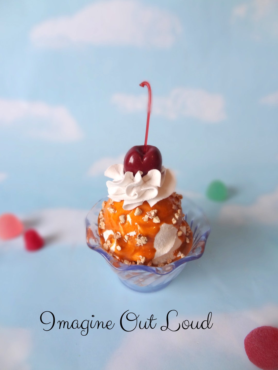 Fake Ice Cream Sundae Small Vanilla With Caramel Sauce and Nuts Faux ...