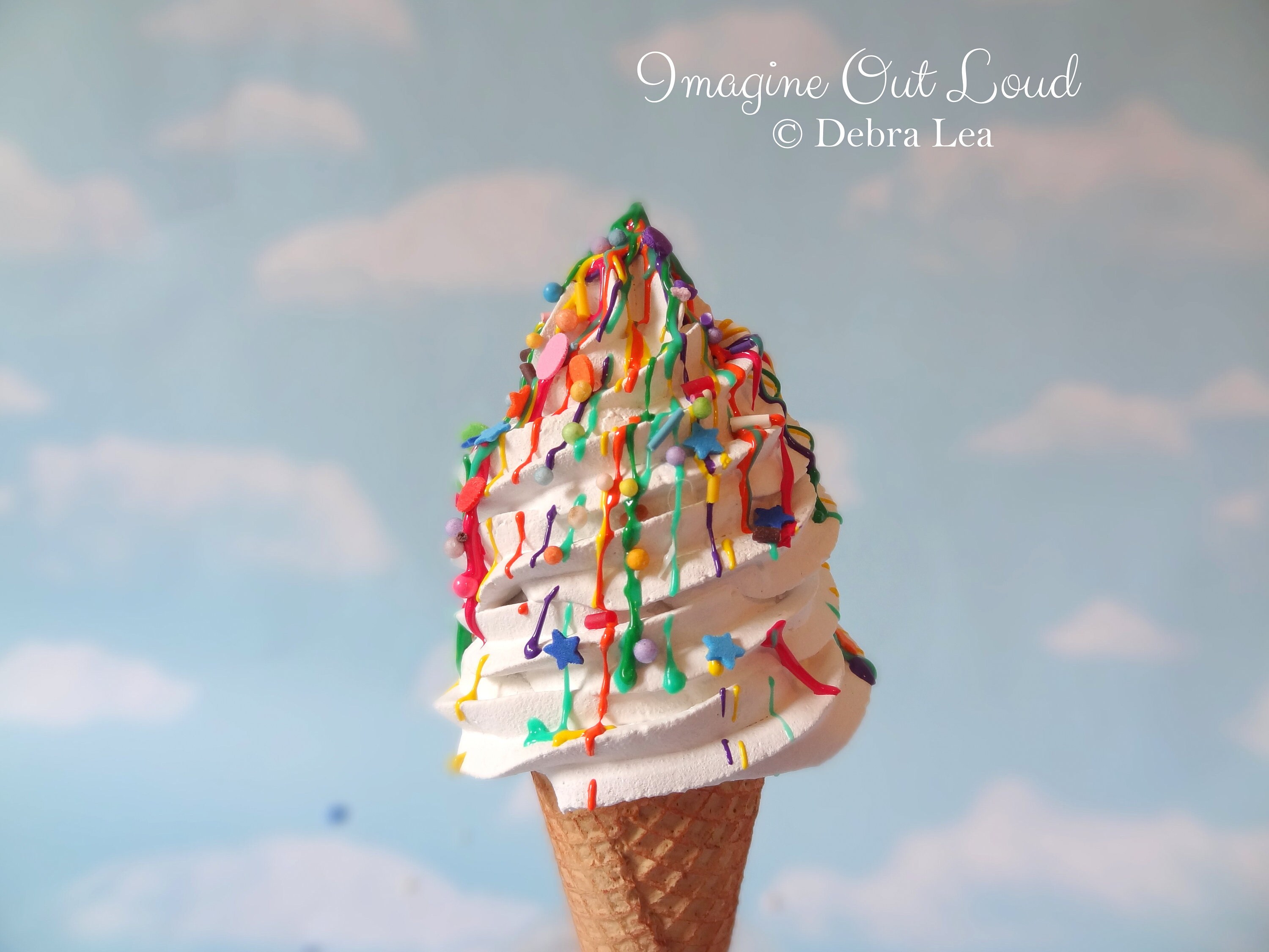 Fake Ice Cream Unicorn Poop Rainbow Faux Single Scoop Sugar Waffle Cone