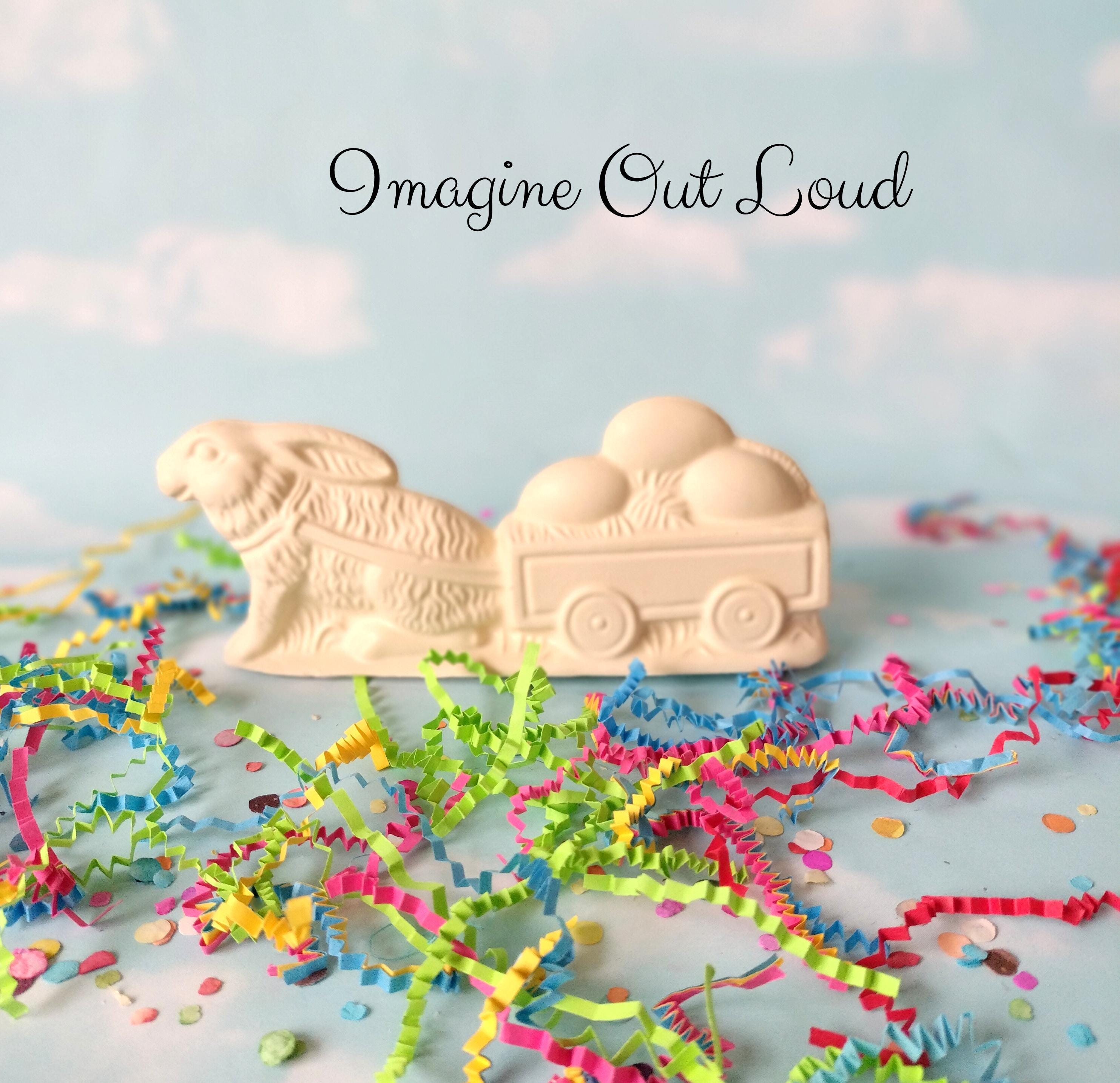Fake Chocolate Bunny Rabbit Pulling Egg Cart SOLID Handmade Faux Easter ...