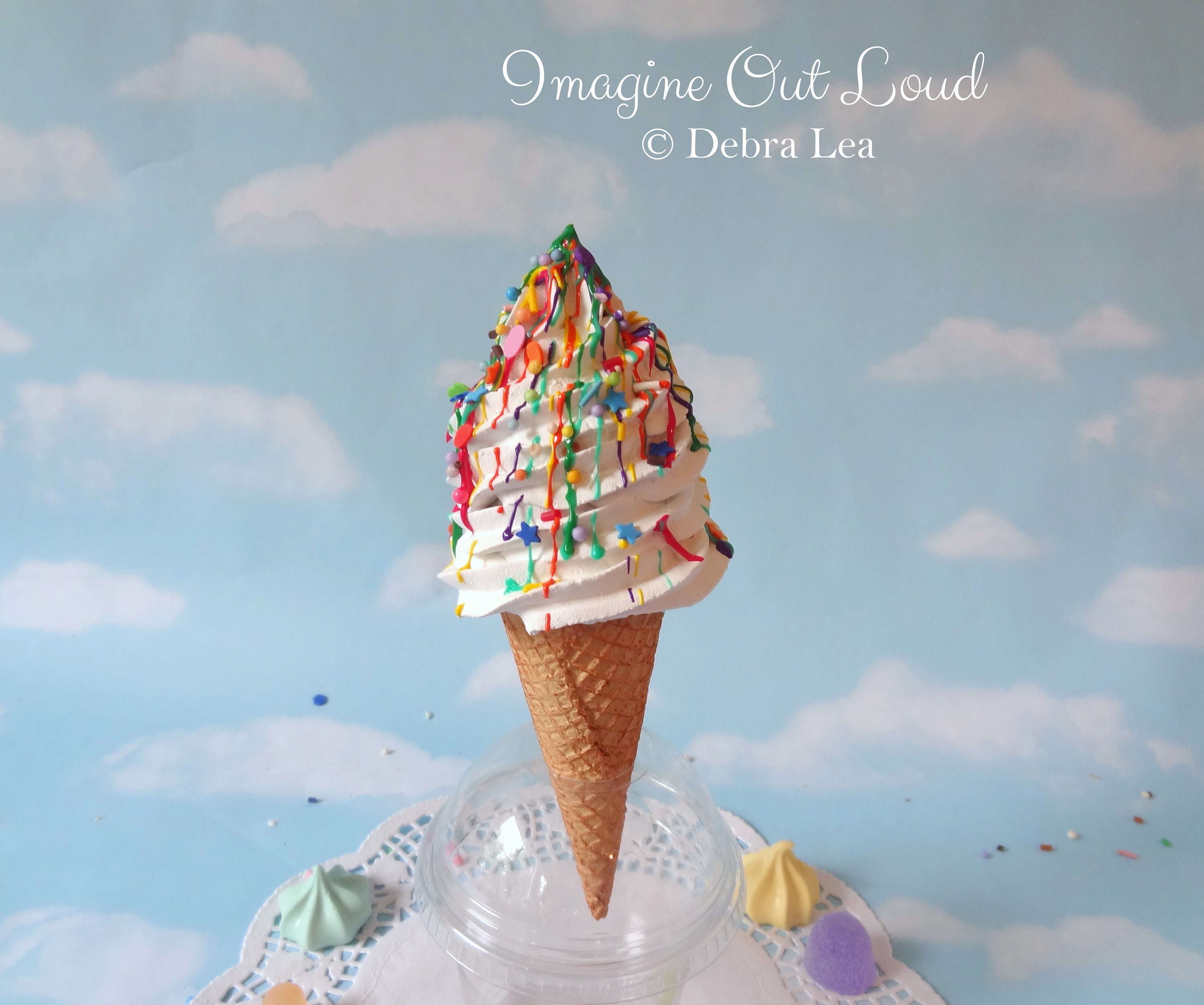 Fake Ice Cream Unicorn Poop Rainbow Faux Single Scoop Sugar Waffle Cone