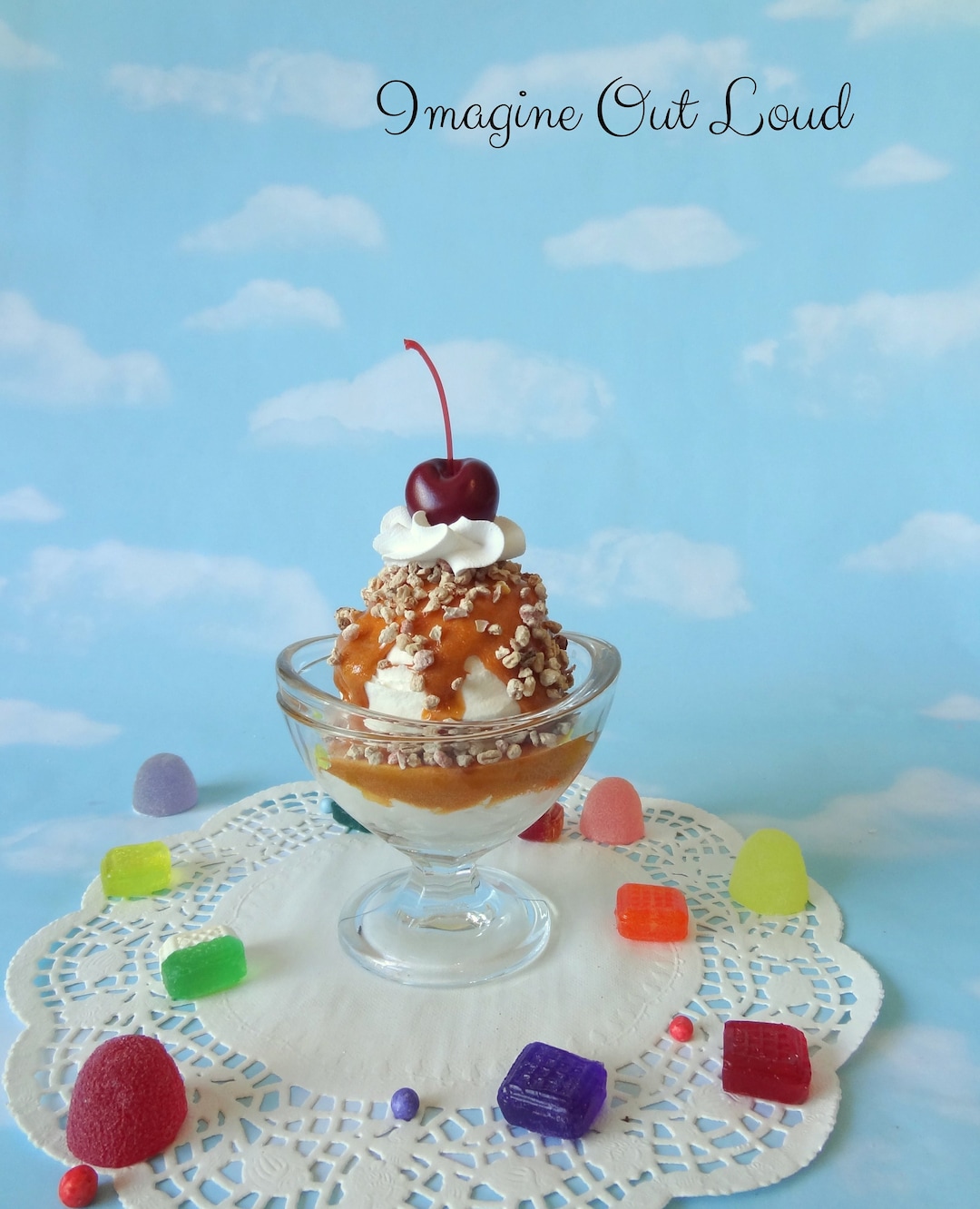Fake Ice Cream Sundae Large Vanilla With Caramel Sauce and Nuts Faux ...