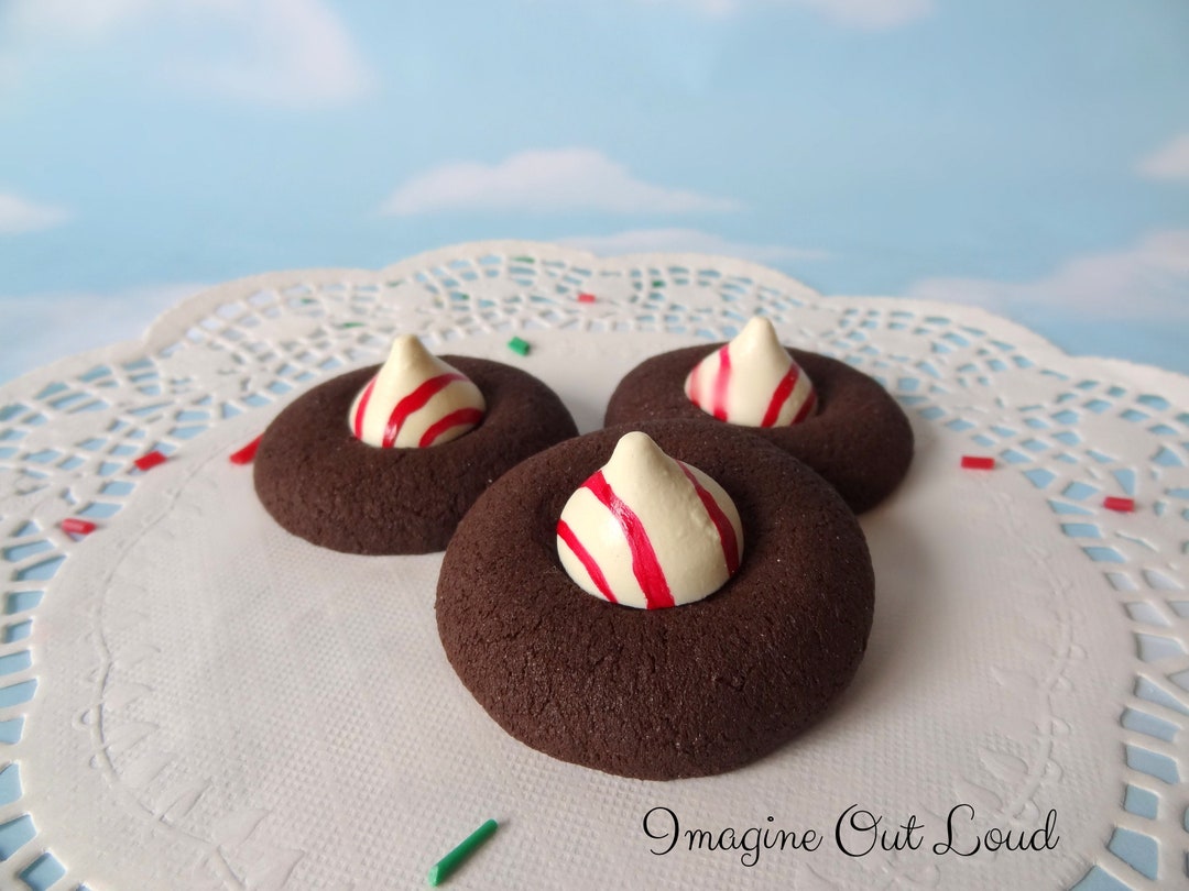 FAUX Peppermint Chocolate Kiss Blossom Cookie Set Christmas Holiday Fake Food Etsy