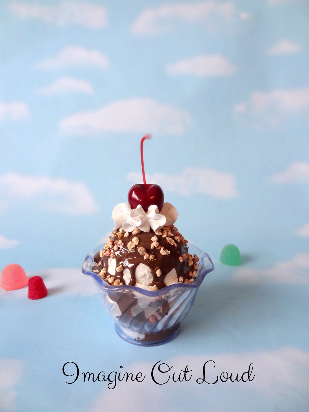 Fake Vanilla Ice Cream Sundae With Hot Fudge and Nuts - Etsy