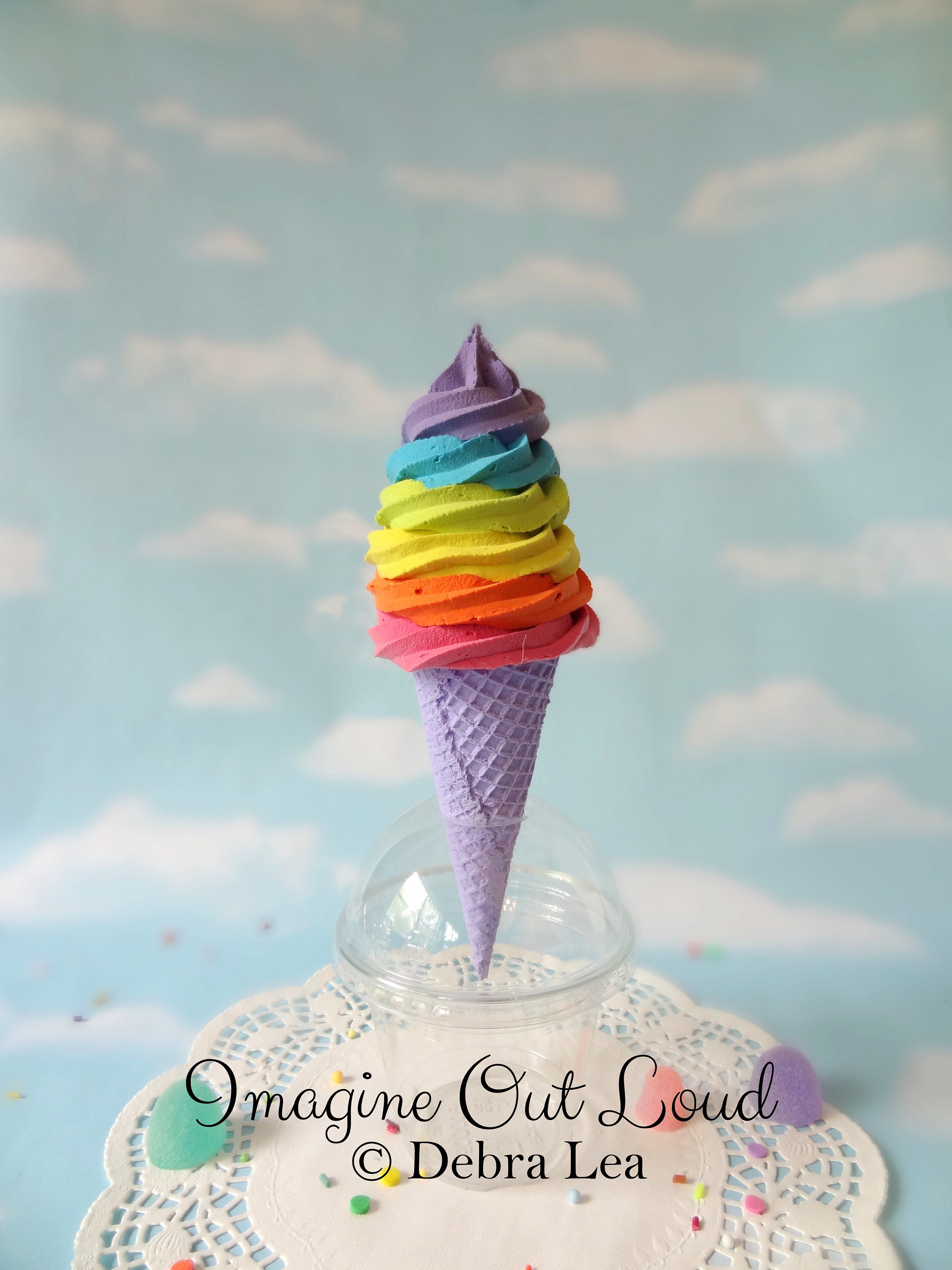Fake Ice Cream Realistic Rainbow Soft Serve Purple Sugar Etsy