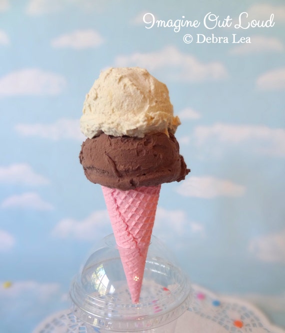 Fake Ice Cream Double Scoop Chocolate and Vanilla on Pink Etsy