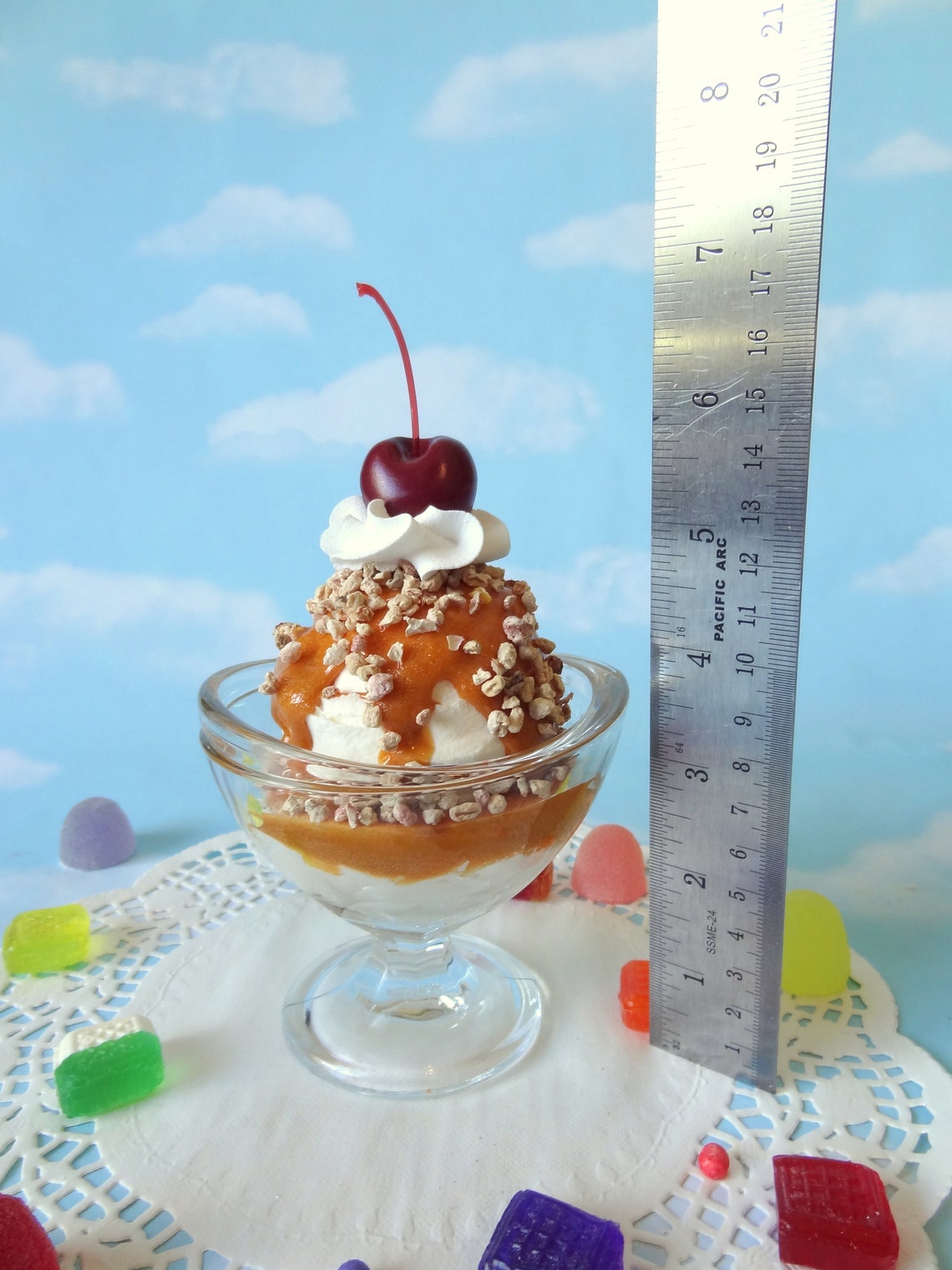 Fake Ice Cream Sundae Large Vanilla With Caramel Sauce and Nuts Faux ...