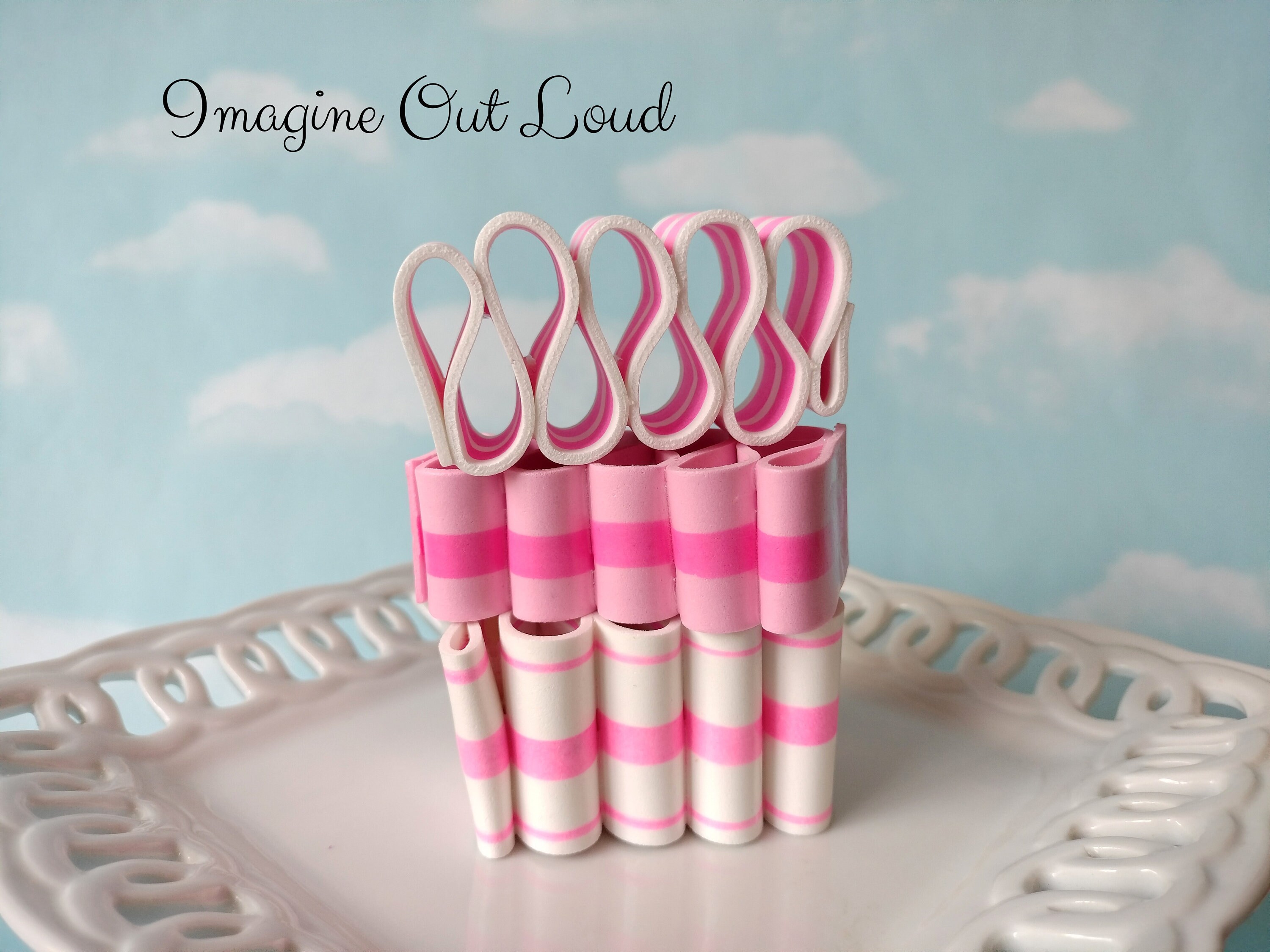 Fake Ribbon Fake Ribbon Candy Realistic Hand Painted Pink White - Etsy