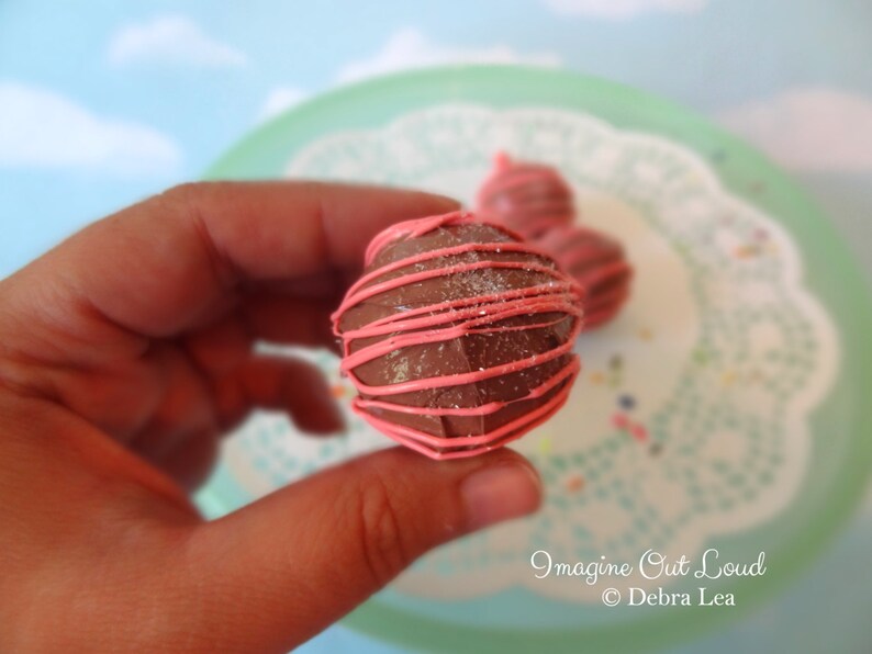 Truffle Fake Cake Pop Set Chocolate with Strawberry Pink Drizzle Props image 3