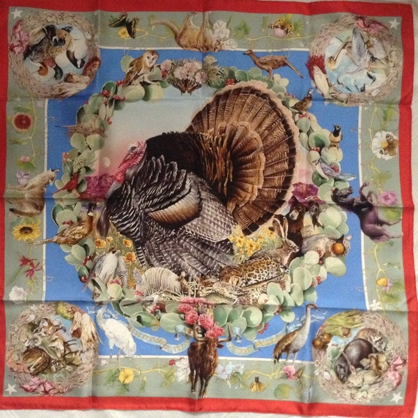 Authentic HERMES Scarf - "Faune et Flore du Texas (Texas Wildlife) by Kermit Oliver