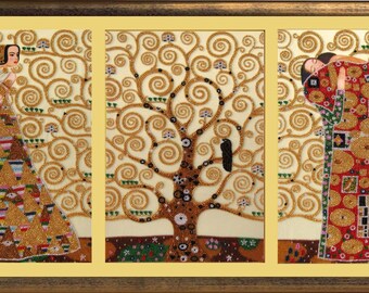 Gustav Klimt Laces of Life: Waiting Tree of Life Hugs DIY beaded embroidery kit bead stitching craft set,