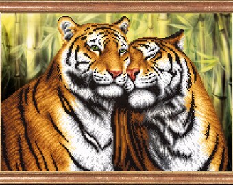 Tigers beaded stitching bead embroidery kit beading on printed pattern DIY craft set needlepoint beadpoint needlework hobby