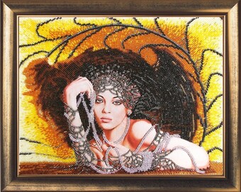 Lady In Black DIY beaded embroidery kit bead stitching beading on needlepoint kit beadpoint kit