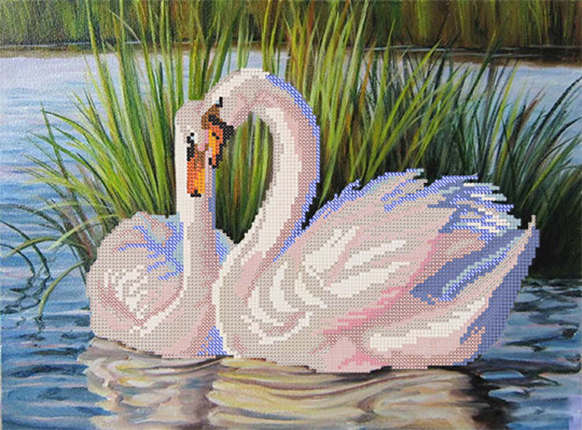 Two Swans bead embroidery DIY set wall decor craft kit Etsy