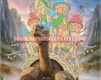 Turtle beaded stitching bead embroidery beading on needlepoint kit DIY beadpoint craft set