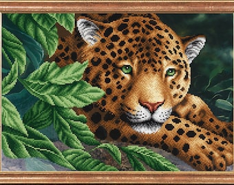 Leopard beaded stitching bead embroidery kit beading on printed pattern DIY craft set needlepoint beadpoint needlework hobby