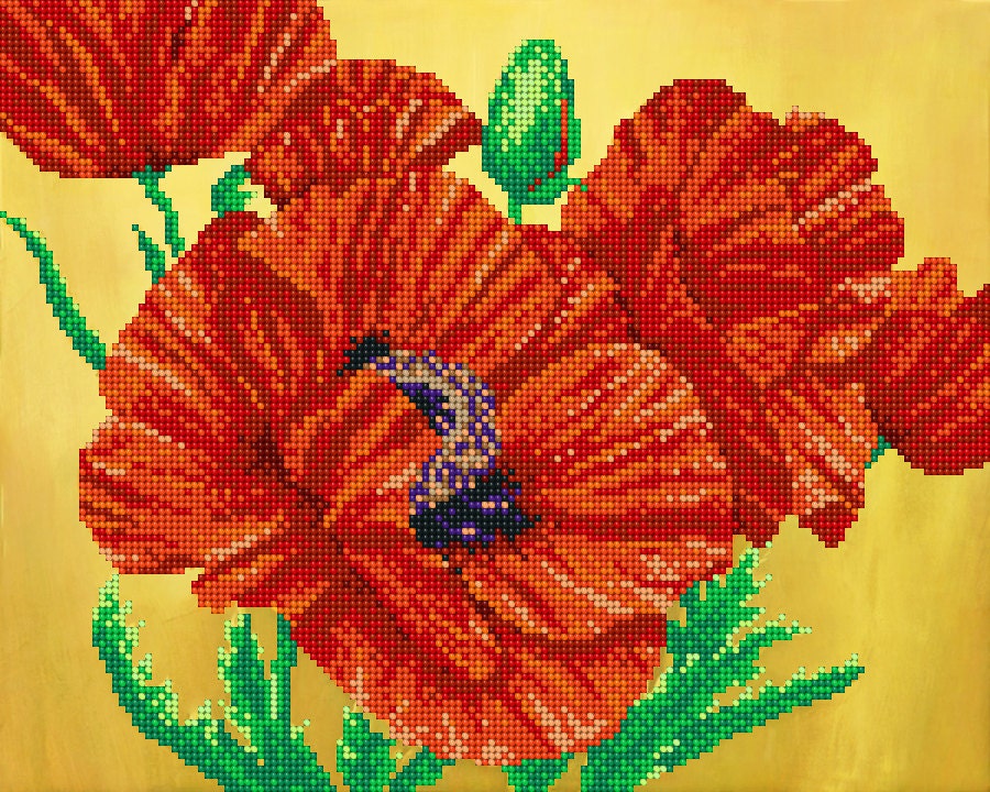 Poppies beading on needlepoint kit bead embroidery kit Etsy