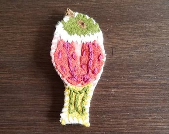 Nordic Folk Art Bird Brooch - Handstitched by Shanna Britta