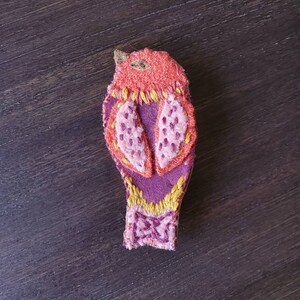 Nordic Folk Art Bird Brooch - Handstitched by Shanna Britta