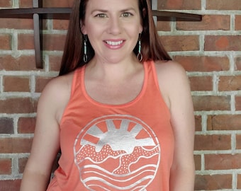 Artisan Hand Painted Coral Graphic Tee Ocean Wave Sunset - custom made by Shanna Britta