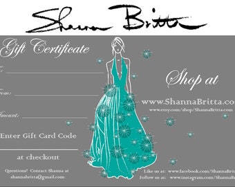 100 Dollar Gift Certificate, Gift Card for Shanna Britta women's clothing