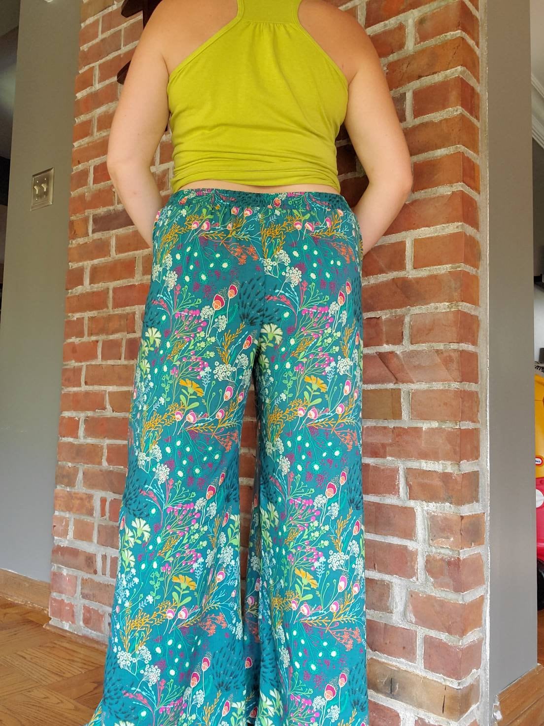 Flowy Palazzo Pant with smocked elastic waist made in Floral Rayon Challis  - Custom Made by Shanna Britta