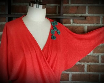 Criss Cross Sweater with Hand Stitched Wool Flowers - Custom made by Shanna Britta