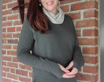 Thumb Hole Long Sleeve Tunic Bamboo Merino Wool Fleece - Custom Made by Shanna Britta