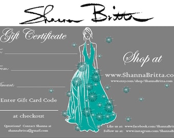 25 Dollar Gift Certificate, Gift Card for Shanna Britta women's clothing