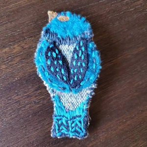 Nordic Folk Art Bird Brooch - Handstitched by Shanna Britta