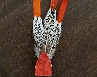 Orange Feather Brooch Lapel Pin - Custom made by Shanna Britta