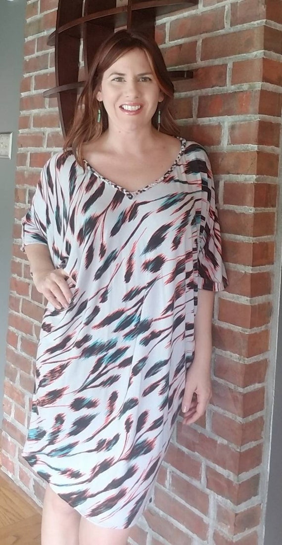 Cowl Neck Tunic Dress: Loose Cotton Jersey Knit, Custom Made