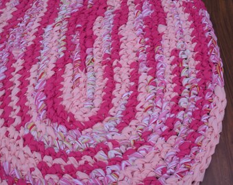 40"x28" Pink, Peach and White, Hand Crocheted Oval Rag Rug, Braided Rug, Girl's Bedroom Rug, Nursery Rug, Crochet Rug, Valentine's Day Rug