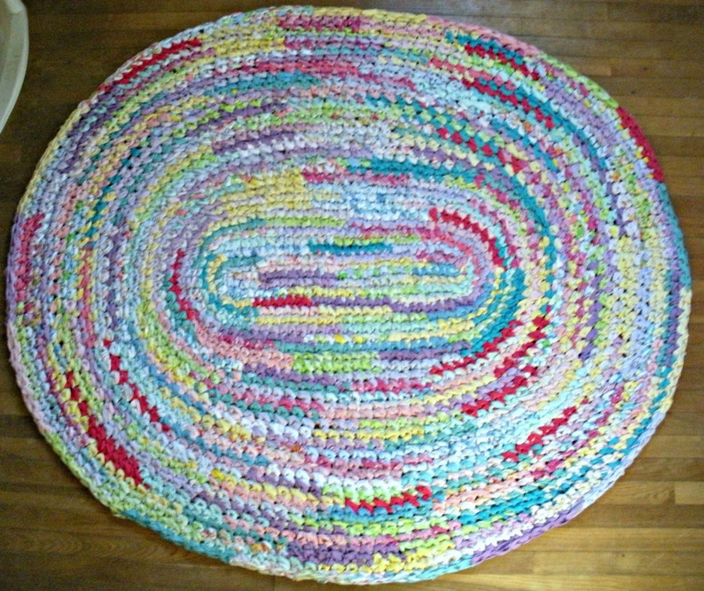 6'x5' Rainbow Area Rug *MADE AFTER PURCHASE* Hand Crocheted, Oval Rag ...